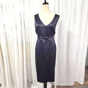 2/$30 George Me Mark Eisen Black Satin Sheath Cocktail Midi Dress Womens Plus 16